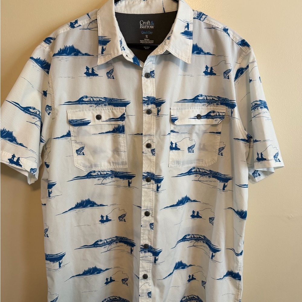 croft & barrow Men's White and Blue Scenic Shirt
